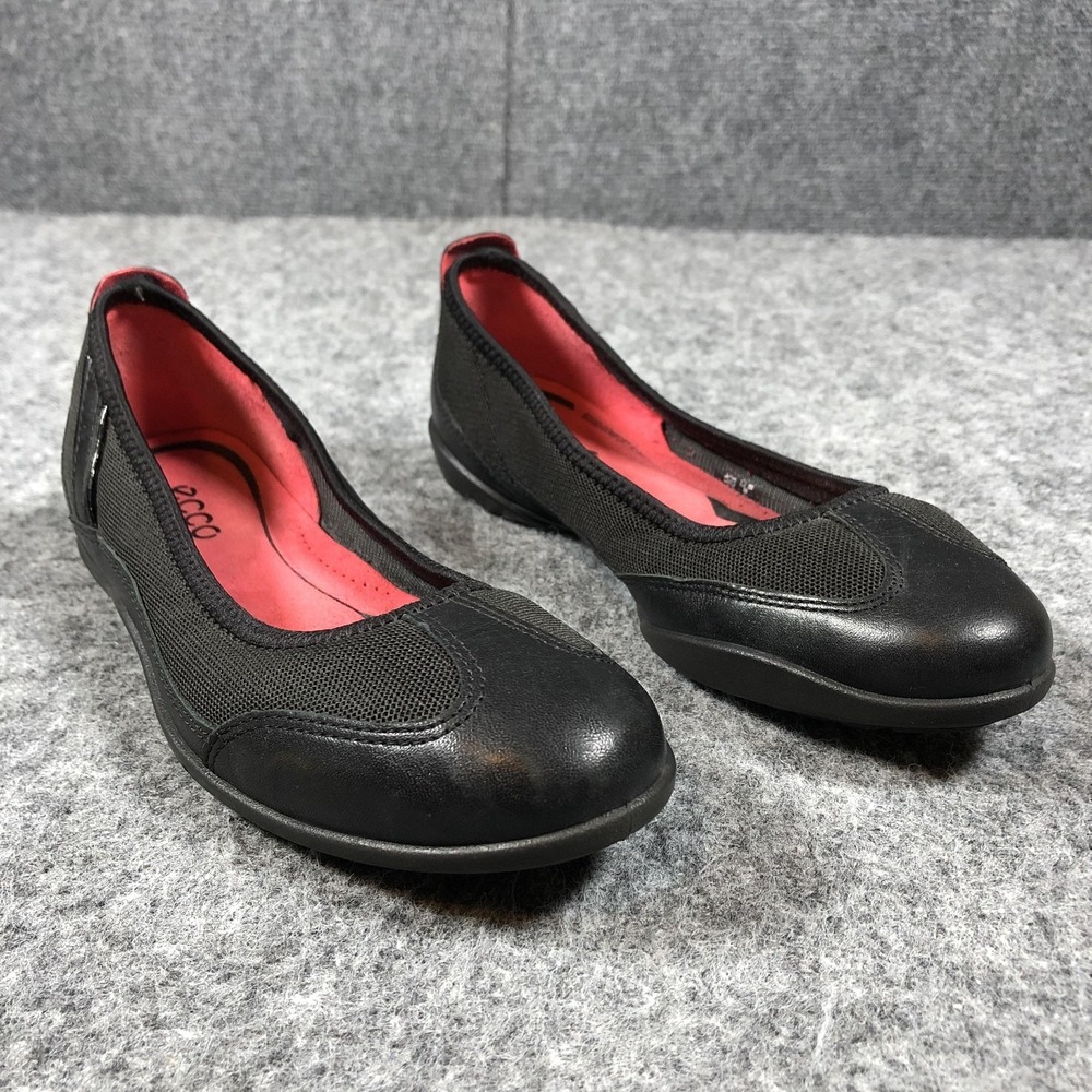 ECCO‎ Womens 6 Black Leather Mesh Slip On Ballet Flats Comfort Shoes